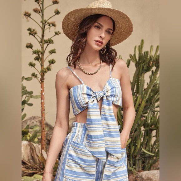 NWT Striped Bralette Top and Short Set - Picture 2 of 9